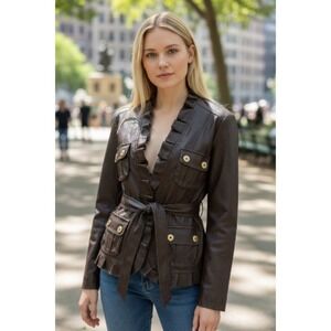 Body Central Womens Large Brown Faux Leather Coat Jacket